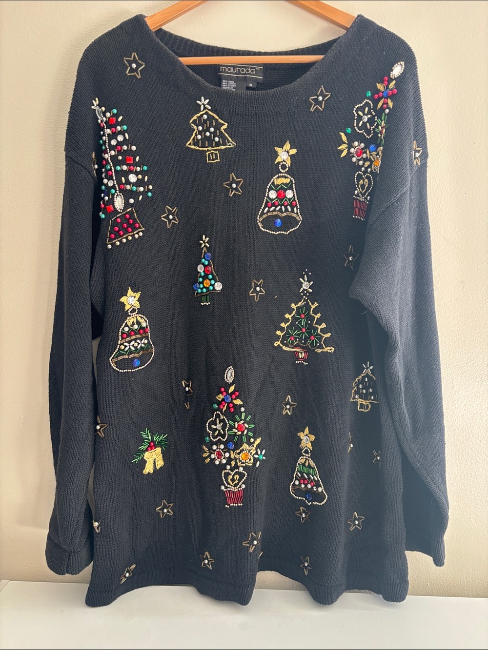 Maurices Black Embellished Holiday Crewneck Sweater